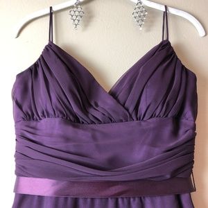 Plum formal dress | Tea length chiffon